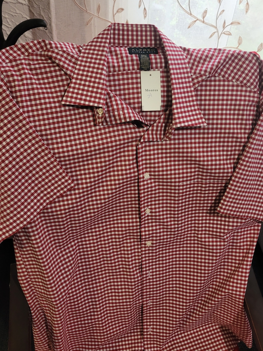 ALFRED SUNG Red and White Gingham Short-Sleeve Button-Down Shirt
